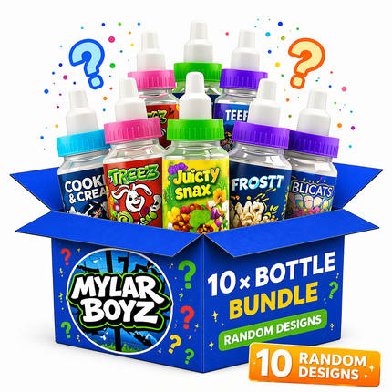 10 Pack 3.5g Baby Bottle Style Plastic Mystery Retail Packaging Pouches - Assorted Designs