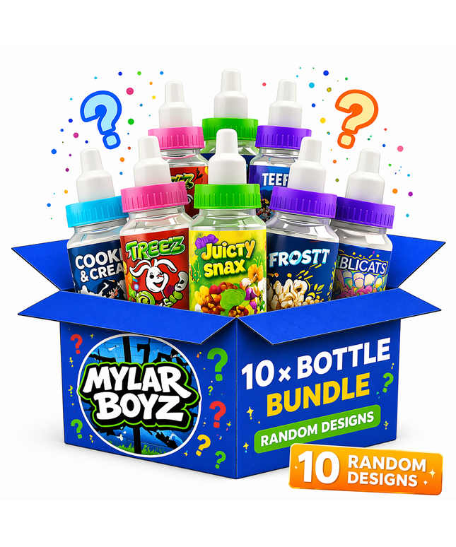 10 Pack 3.5g Baby Bottle Style Plastic Mystery Retail Packaging Pouches - Assorted Designs