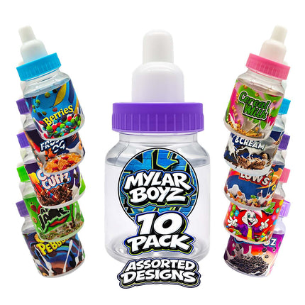 10 Pack 3.5g Baby Bottle Style Plastic Mystery Retail Packaging Pouches - Assorted Designs