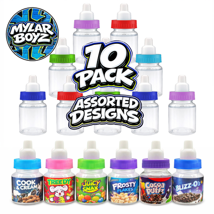 10 Pack 3.5g Baby Bottle Style Plastic Mystery Retail Packaging Pouches - Assorted Designs