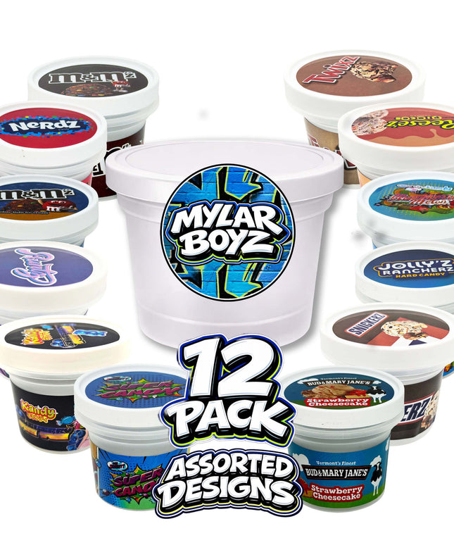 12 Pack – 3.5g Mystery Ice Cream Pint Style Plastic Storage Containers - Random Designs