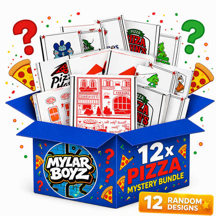 12 Pack Pizza Shaped Bags & Boxes Set Mystery Retail Packaging Pouches - Assorted Designs(Copy)