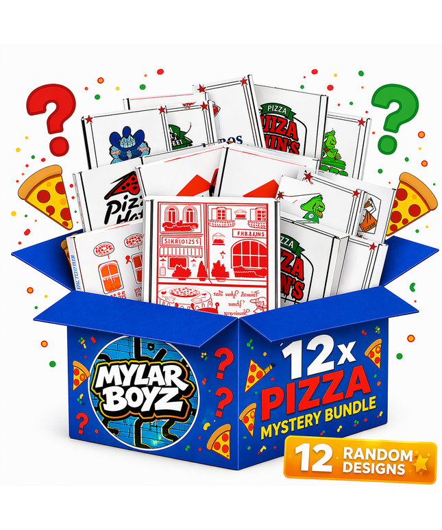 12 Pack Pizza Shaped Bags & Boxes Set Mystery Retail Packaging Pouches - Assorted Designs(Copy)