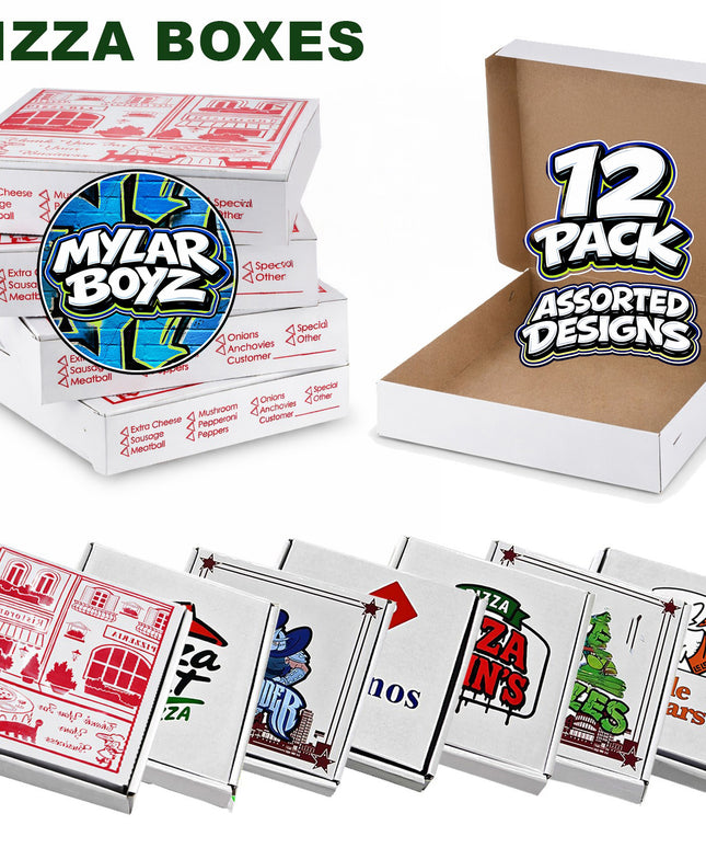 12 Pack Pizza Shaped Bags & Boxes Set Mystery Retail Packaging Pouches - Assorted Designs(Copy)