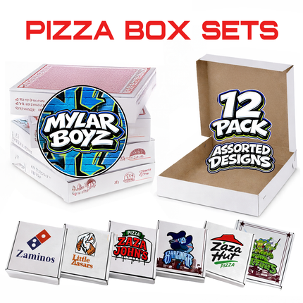 12 Pack Pizza Shaped Bags & Boxes Set Mystery Retail Packaging Pouches - Assorted Designs(Copy)