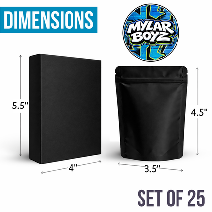 25 Pack 3.5g Mylar Bags and Matching Boxes Mystery Retail Packaging Pouches - Assorted Designs