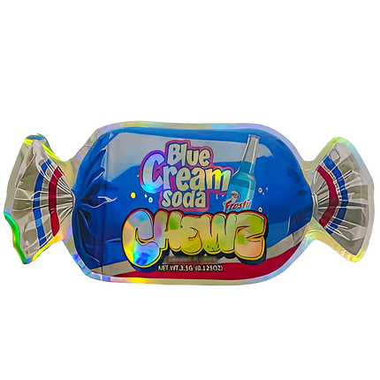 50 Pack 3.5g Shaped Mylar Bags – Blue Cream Soda Design