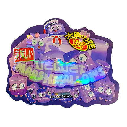 50 Pack 3.5g Shaped Mylar Bags – Velvet Marshmallow Design