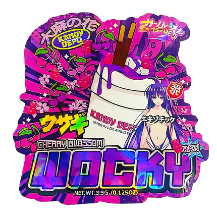 3.5g Shaped Mylar Storage Bag - Cherry Blossom Wocky (50 Count)