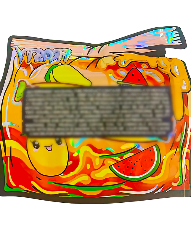 50 Pack 3.5g Shaped Mylar Bags - Frosty Mango Melon Design