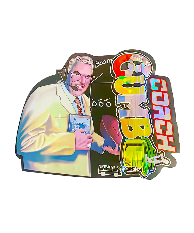 50 Pack 3.5g Shaped Mylar Bags - Coach Cartoon Design