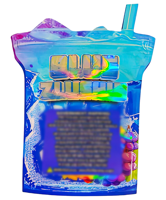 50 Pack 3.5g Shaped Mylar Bags - Blue Grape Slush Design