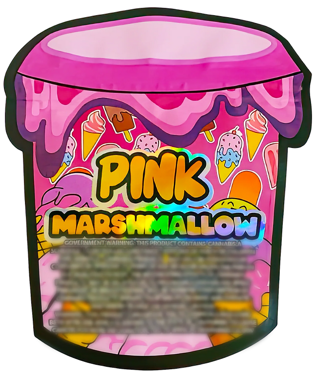 50 Pack 3.5g Shaped Mylar Bags - Pink Marshmallow Design