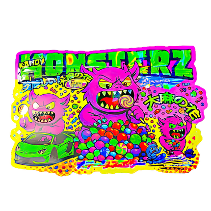 50 Pack 3.5G Shaped Mylar Bags - Monster Graphic Design