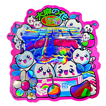 50 Pack 3.5G Shaped Mylar Bags - White Cherry Graphic Design
