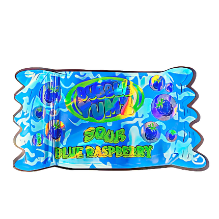 50 Pack 3.5G Shaped Mylar Bags - Blue Raspberry Graphic Design