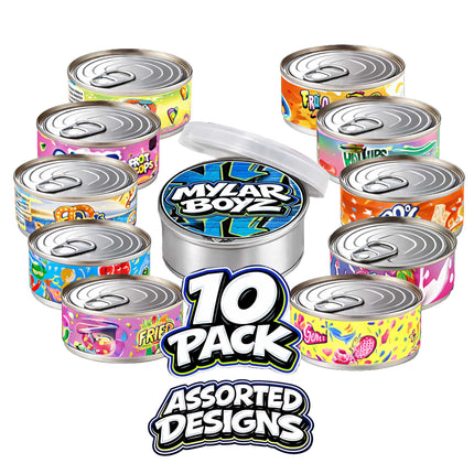 10 Pack 3.5g Pull Top Tin Can Mystery Retail Packaging Pouches  - Random Designs