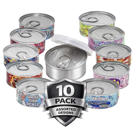 10 Pack 3.5g Pull-Top Tin Can Storage Containers - Exotic Designs