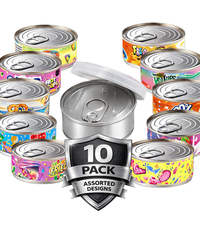 10 Pack 3.5g Pull Top Tin Can Mystery Retail Packaging Pouches  - Random Designs