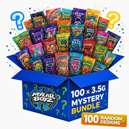100 Pack 3.5g Small (3.5"x5") Mylar Bags Mystery Retail Packaging Pouches - Assorted Designs