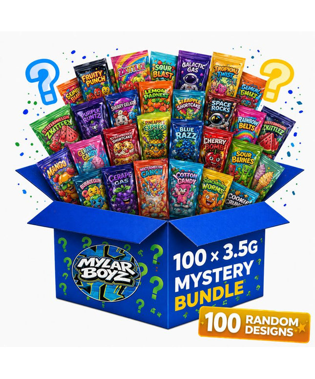 100 Pack 3.5g Small (3.5"x5") Mylar Bags Mystery Retail Packaging Pouches - Assorted Designs