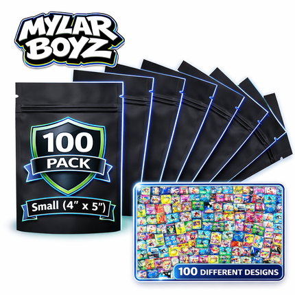 100 Pack 3.5g Small (3.5"x5") Mylar Bags Mystery Retail Packaging Pouches - Assorted Designs