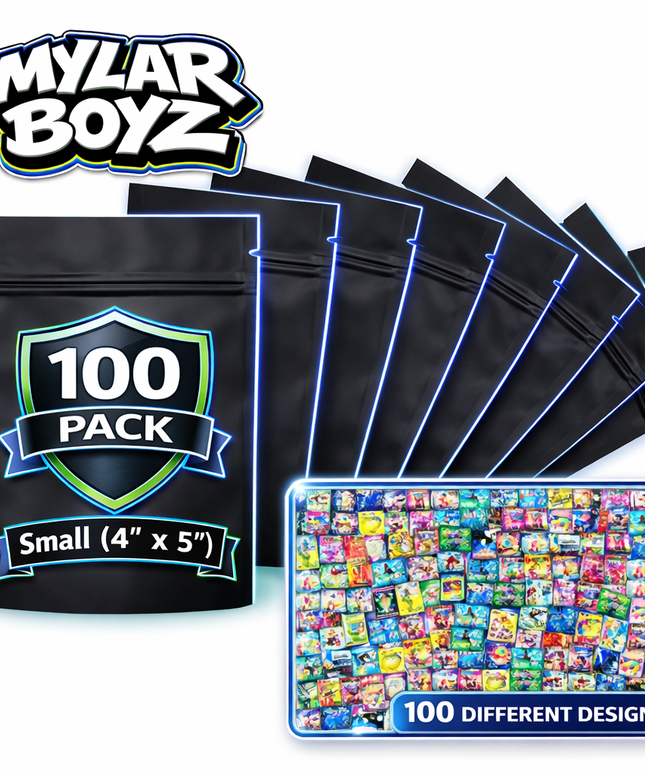 100 Pack 3.5g Mylar Bags Mystery Bundle Assorted Designs
