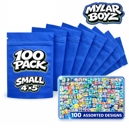 100 Pack 3.5g Small (3.5"x5") Mylar Bags Mystery Retail Packaging Pouches - Assorted Designs