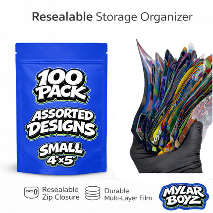 100 Pack 3.5g Small (3.5"x5") Mylar Bags Mystery Retail Packaging Pouches - Assorted Designs
