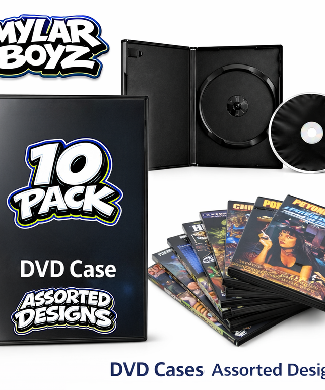 10 Pack 3.5g Mylar Bags with DVD Cases Mystery Retail Packaging Pouches - Assorted Designs