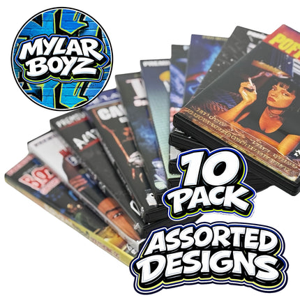 10 Pack 3.5g Mylar Bags with DVD Cases Mystery Retail Packaging Pouches - Assorted Designs