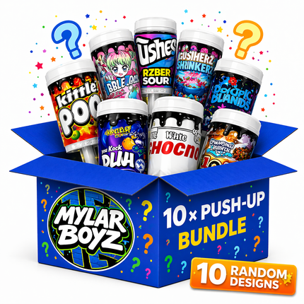 10 Pack 3.5g Push Up Plastic Mystery Retail Packaging Pouches - Assorted Designs