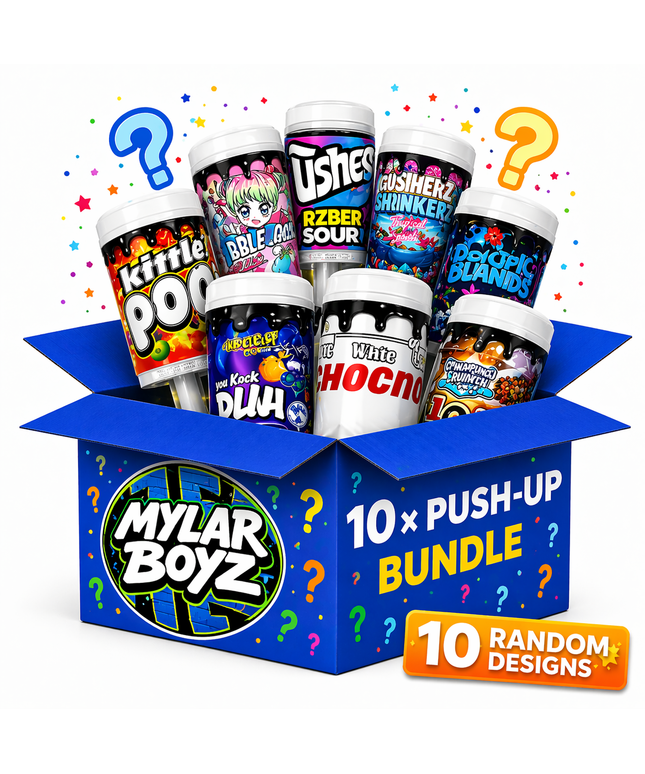 10 Pack 3.5g Push Up Plastic Mystery Retail Packaging Pouches - Assorted Designs