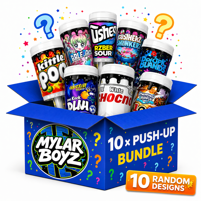 10 Pack 3.5g Push Up Plastic Mystery Retail Packaging Pouches - Assorted Designs