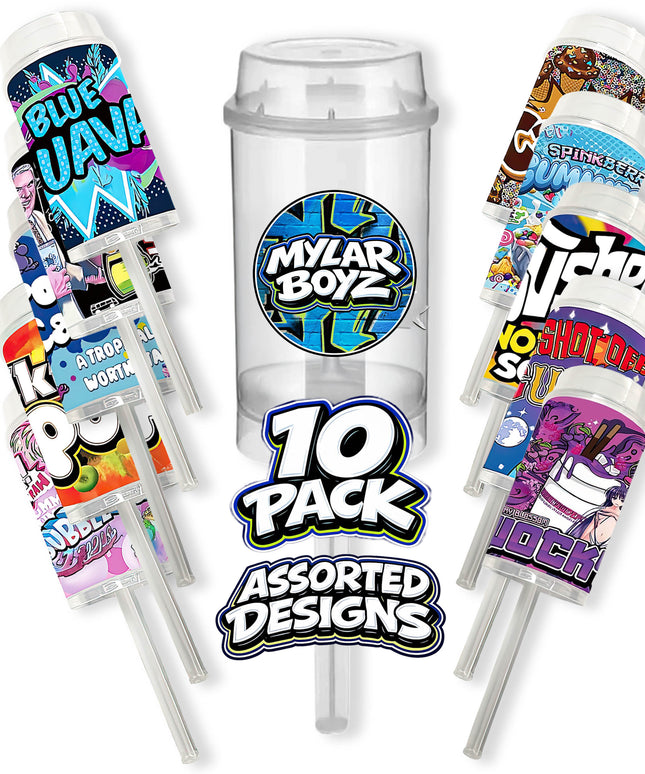 10 Pack 3.5g Push Up Plastic Mystery Retail Packaging Pouches - Assorted Designs