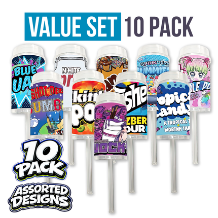 10 Pack 3.5g Push Up Plastic Mystery Retail Packaging Pouches - Assorted Designs