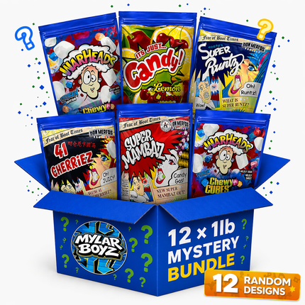12 Pack 1lb Pound X-Large (12"x15") Mylar Bags Mystery Retail Packaging Pouches - Assorted Designs