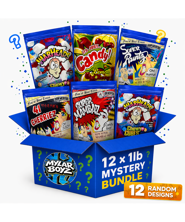 12 Pack 1lb Pound X-Large (12"x15") Mylar Bags Mystery Retail Packaging Pouches - Assorted Designs