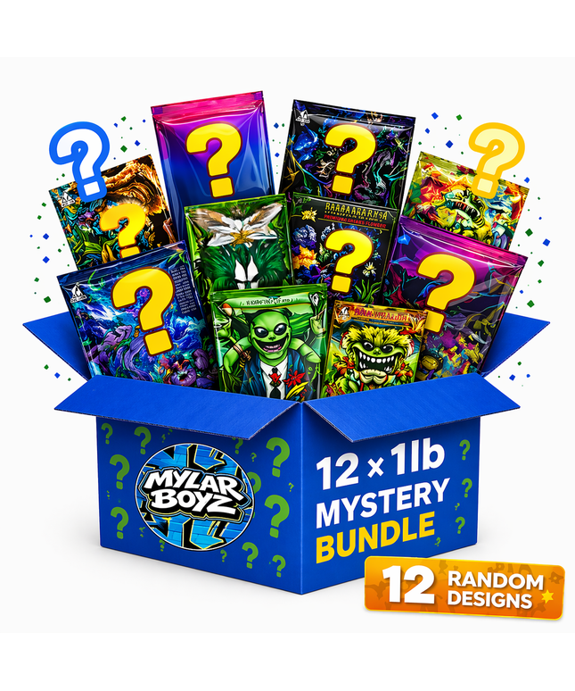 12 Pack 1lb Pound Mylar Bags Mystery Bundle Pack Assorted Designs