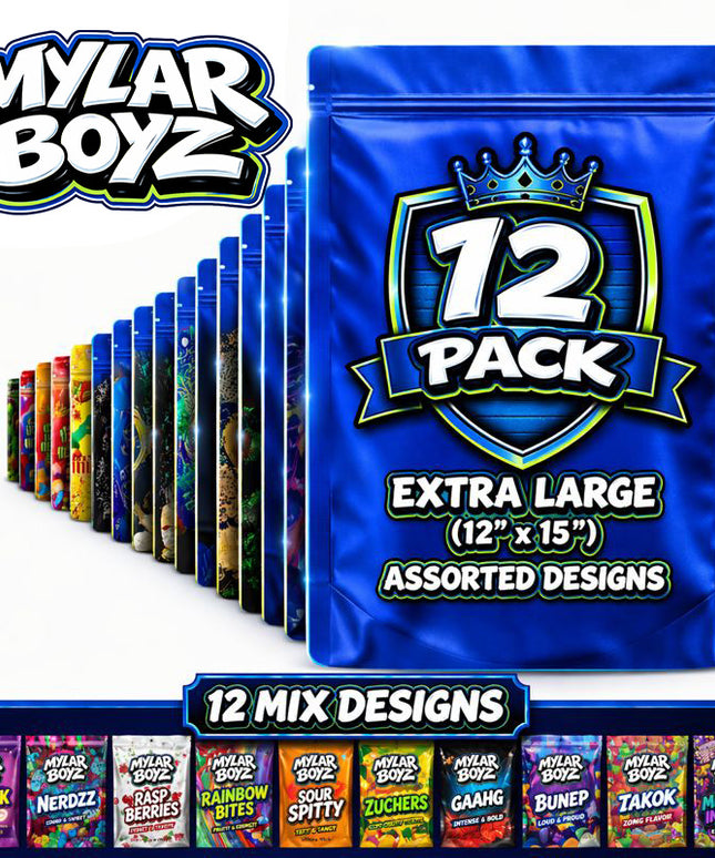 12 Pack 1lb Pound Mylar Bags Mystery Bundle Pack Assorted Designs