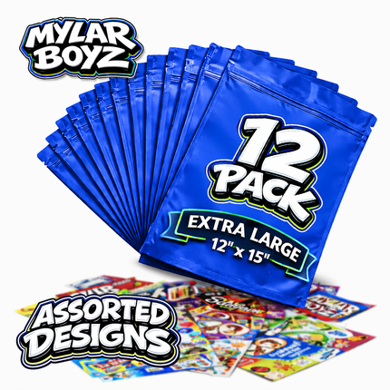 12 Pack 1lb Pound X-Large (12"x15") Mylar Bags Mystery Retail Packaging Pouches - Assorted Designs