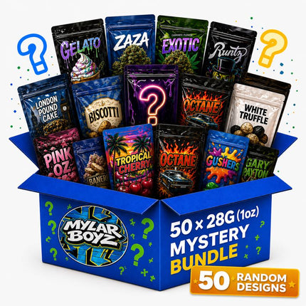 50 Pack 28g Large (6"x8") Mylar Bags Mystery Retail Packaging Pouches - Assorted Designs