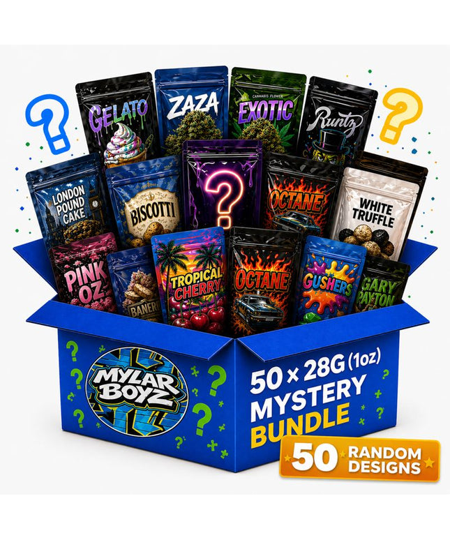 50 Pack 28g Large (6"x8") Mylar Bags Mystery Retail Packaging Pouches - Assorted Designs