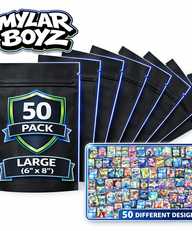 50 Pack 28g oz Mylar Bags Mystery Bundle Assorted Designs