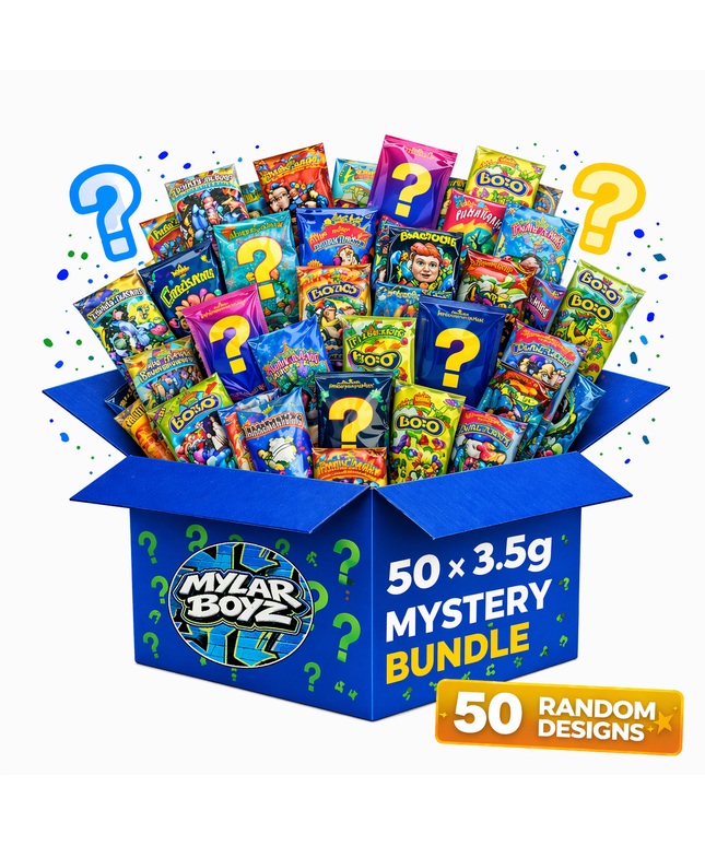 50 Pack 3.5g Small (3.5"x5")  Mylar Bags Mystery Storage Containers - Random Designs