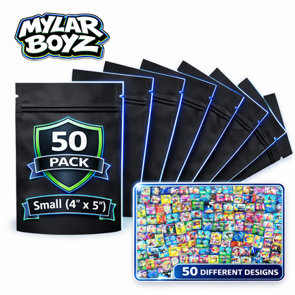 50 Pack 3.5g Small (3.5"x5")  Mylar Bags Mystery Storage Containers - Random Designs