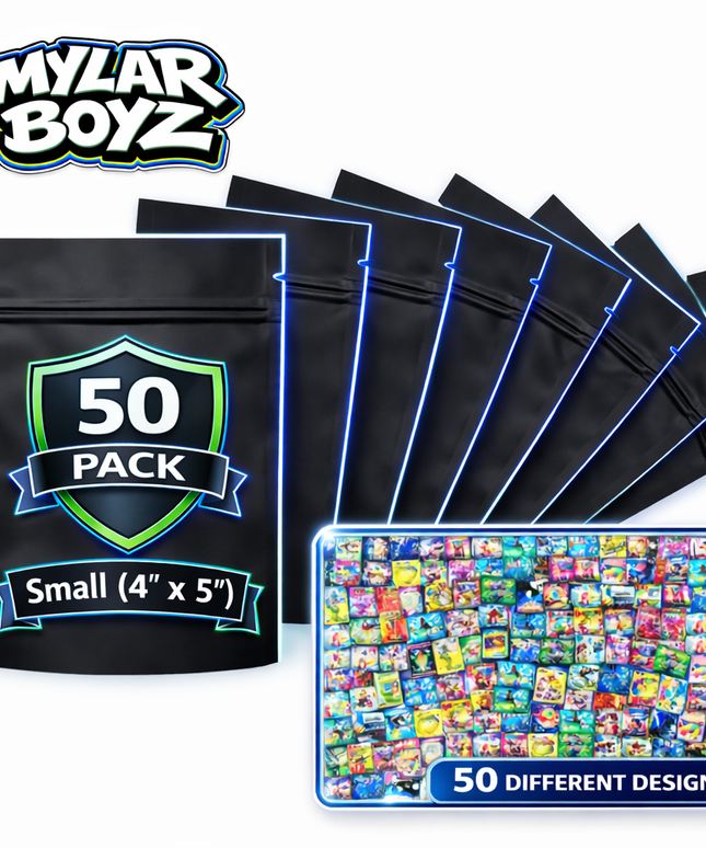 50 Pack 3.5g Small (3.5"x5")  Mylar Bags Mystery Storage Containers - Random Designs