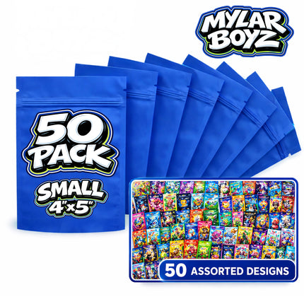 50 Pack 3.5g Small (3.5"x5")  Mylar Bags Mystery Storage Containers - Random Designs