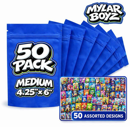 50 Pack 7g Medium (4"x6.25") Mystery Retail Packaging Pouches - Assorted Designs