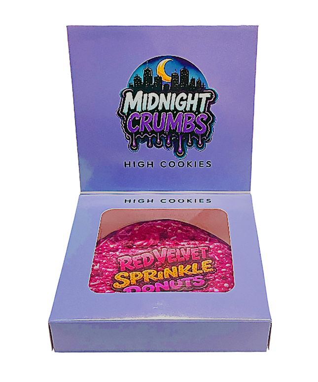 12 Pk Midnight Crumbs Shaped Bag & Window Box Set - Midnight Crumbs Red Velvet Sprinkle Donuts